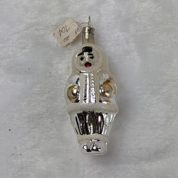 Vtg Mercury Glass Christmas Ornament Eskimo Inuit Czech Mouth Blown Original Tag - Picture 1 of 11